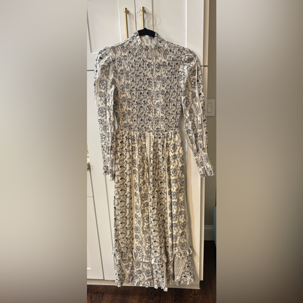 HUNTER BELL Long Sleeve Midi Dress in Cream and Black Floral Print - Picture 3 of 5